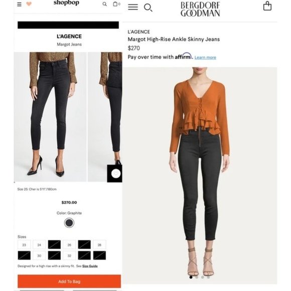 NEW L'Agence Margot High Rise Ankle Skinny Jean 26 Dark Graphite Stretch Cropped - Picture 2 of 10